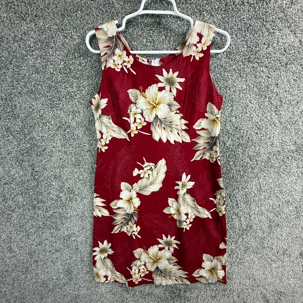 Pacific Legend Hawaii Red Hibiscus Floral Cotton Sleeveless Shift Dress Medium